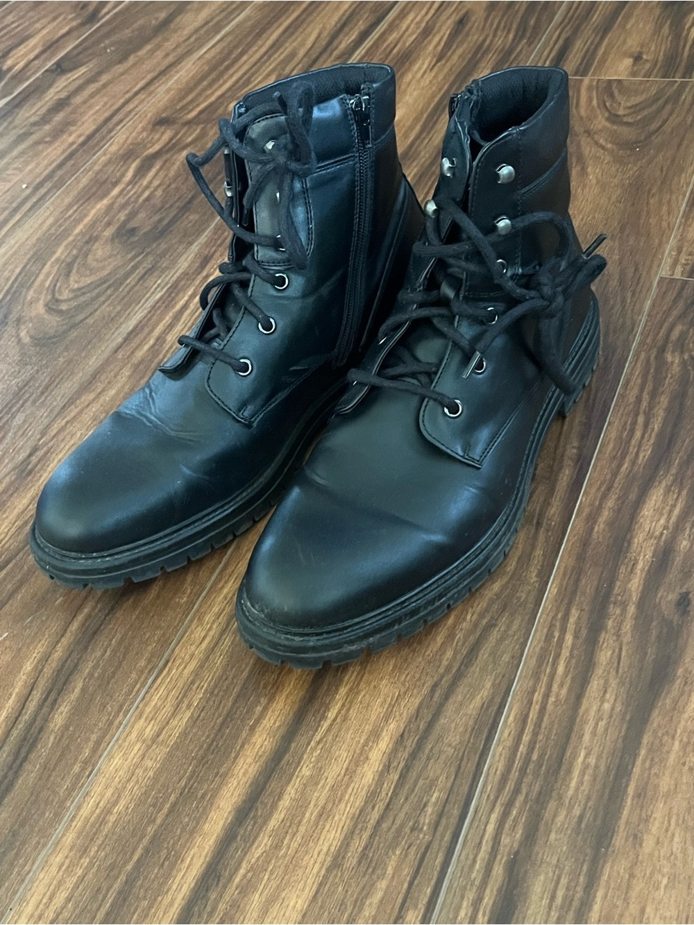 Abound Black Leather Lace-Up Combat Boots